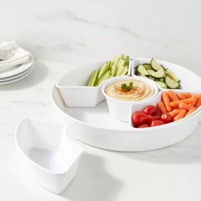 6pc Melamine 5-Section Serving Platter White - Thresholdâ¢: Divided Tray, Veggie & Serving Dish | SHEIN