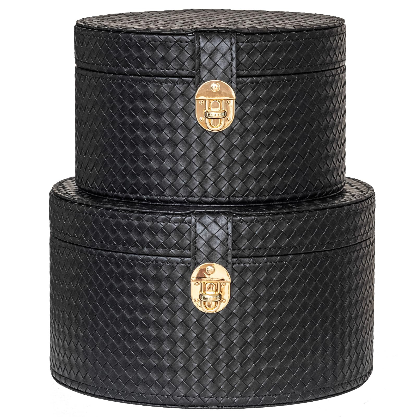 Large Leather Decorative Boxes Set of 2 Round Hat Box Bin Basket with Lid for Shelf Coffee Table ... | Amazon (US)