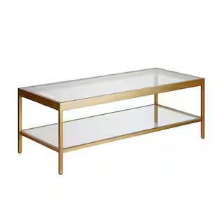 Meyer&Cross Alexis 45 in. Brass Large Rectangle Glass Coffee Table with Shelf CT0380 | The Home Depot
