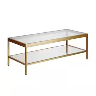 Meyer&CrossAlexis 45 in. Brass Large Rectangle Glass Coffee Table with Shelf17(16)Questions & Ans... | The Home Depot