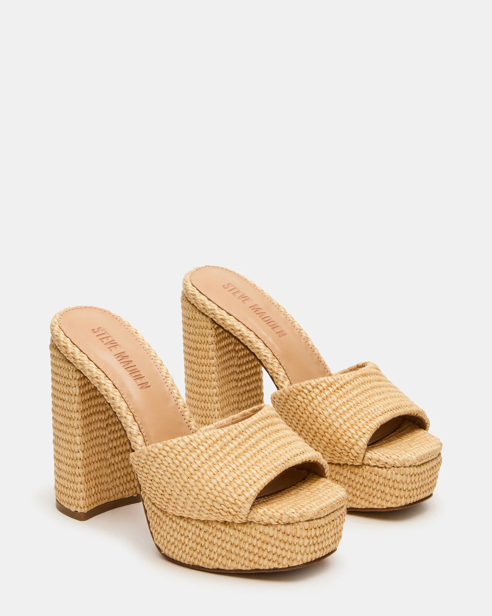 JOEL Natural Raffia Square-Toe Platform Raffia Mule Women's Heel | Steve Madden (US)
