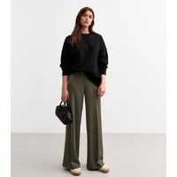 Women's Khaki Wide Leg Jersey Trousers New Look | New Look (UK)
