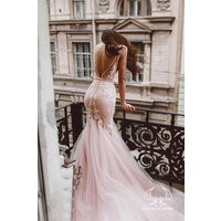 Pink Blush Lace Wedding Dress Mermaid, Fluffy Removable Tulle Skirt Hand Embroidery Lace, Deep V-Bac | Etsy (US)