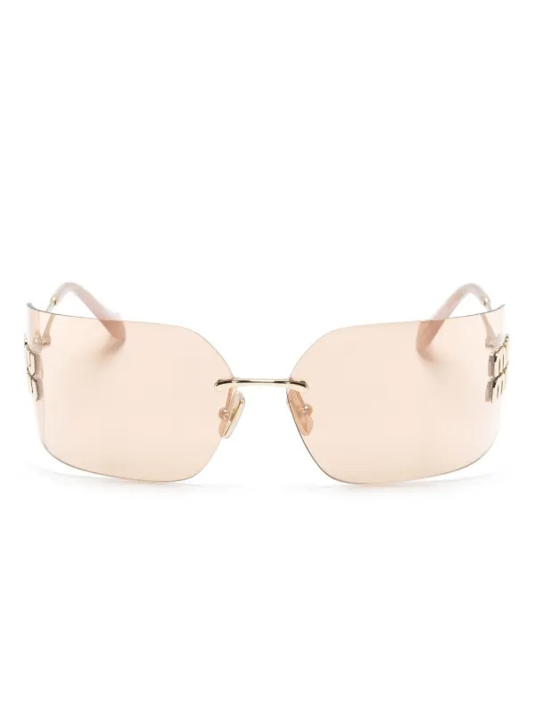 Miu Miu Eyewear logo-plaque wraparound-frame Sunglasses | Gold | FARFETCH | Farfetch Global