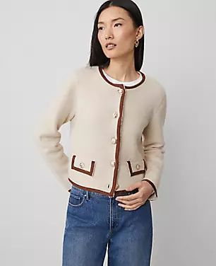 Faux Suede Trim Sweater Jacket | Ann Taylor (US)