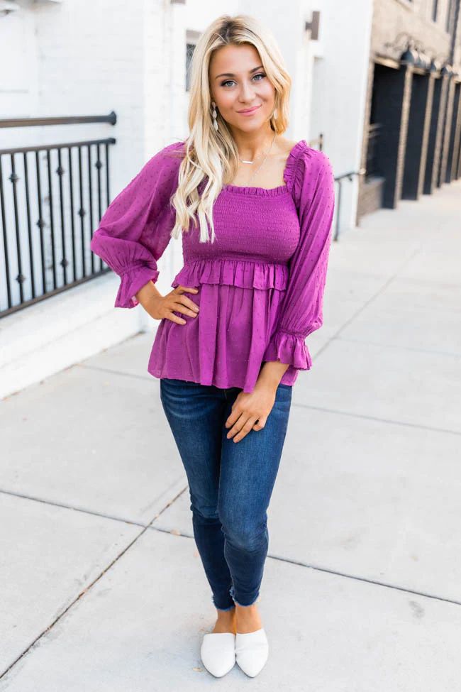 Soul Searching Smocked Magenta Blouse | The Pink Lily Boutique