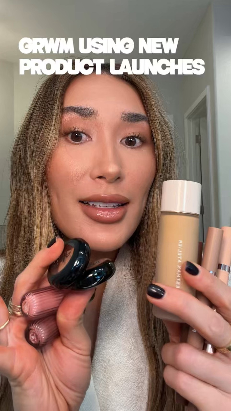 GRWM using new product launches 

foundation: t1
liquid highlight: pearl 
sculpting sticks: shade, toasted, highlight 
bronze stick: 5
setting powder: 30
bronze powder: 2 
eyeshadow: panacota, cannoli, biscotti, granita, shady
eyeliner: canyon
blush: toffee 
highlight pallet: pearly glow 
setting spray: caramel glow
lipliner: cowgirl, bittersweet
lipstick: too shy
gloss: can’t stop 
brow gel: taupe, warm brown

#LTKgrwm #LTKBeauty #LTKmorningroutine