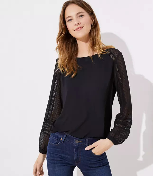 Lacy Clip Dot Sleeve Blouse | LOFT | LOFT