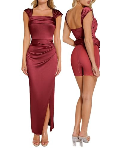 Popilush Cocktail Dresses for Women Built-in Shapewear Off The Shoulder Formal Evening Party Wedding Guest Maxi Dress Red | Amazon (US)