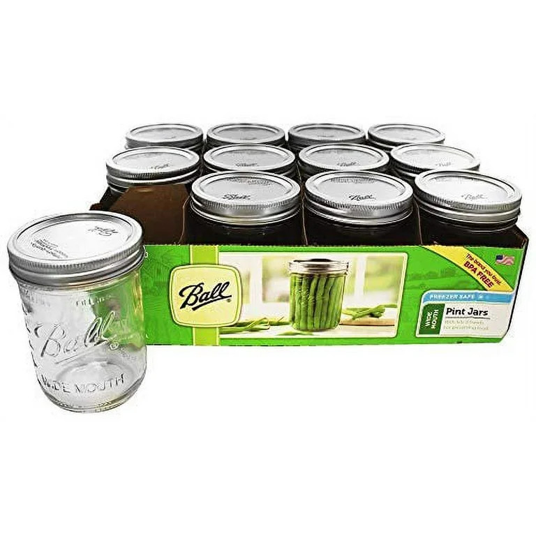 Ball, Glass Mason Jars with Lids & Bands, Wide Mouth, Clear, 16 oz, 12 Count | Walmart (US)