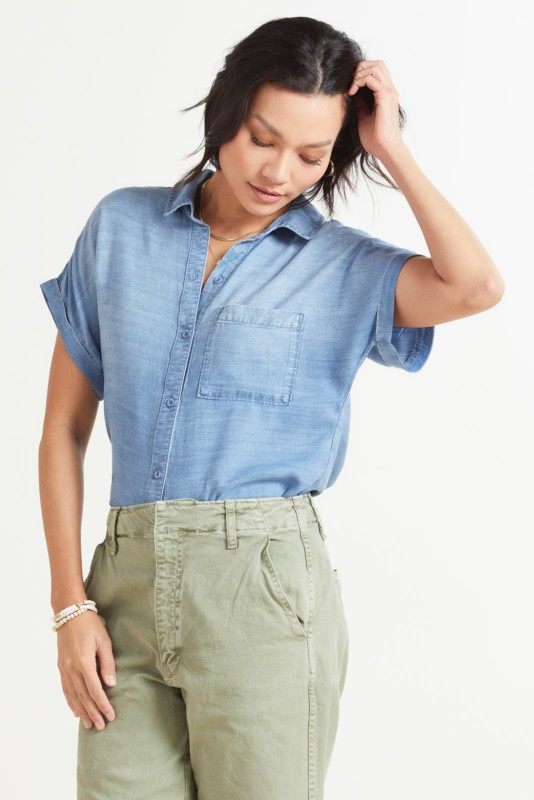CLOTH AND STONE Short Sleeve Oceanside Button Down | EVEREVE | Evereve