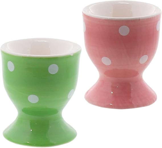 Servette Home Ceramic Egg Cup Polka Dot Soft Boiled Egg Holder - Set of 2 (Green Pink) | Amazon (US)