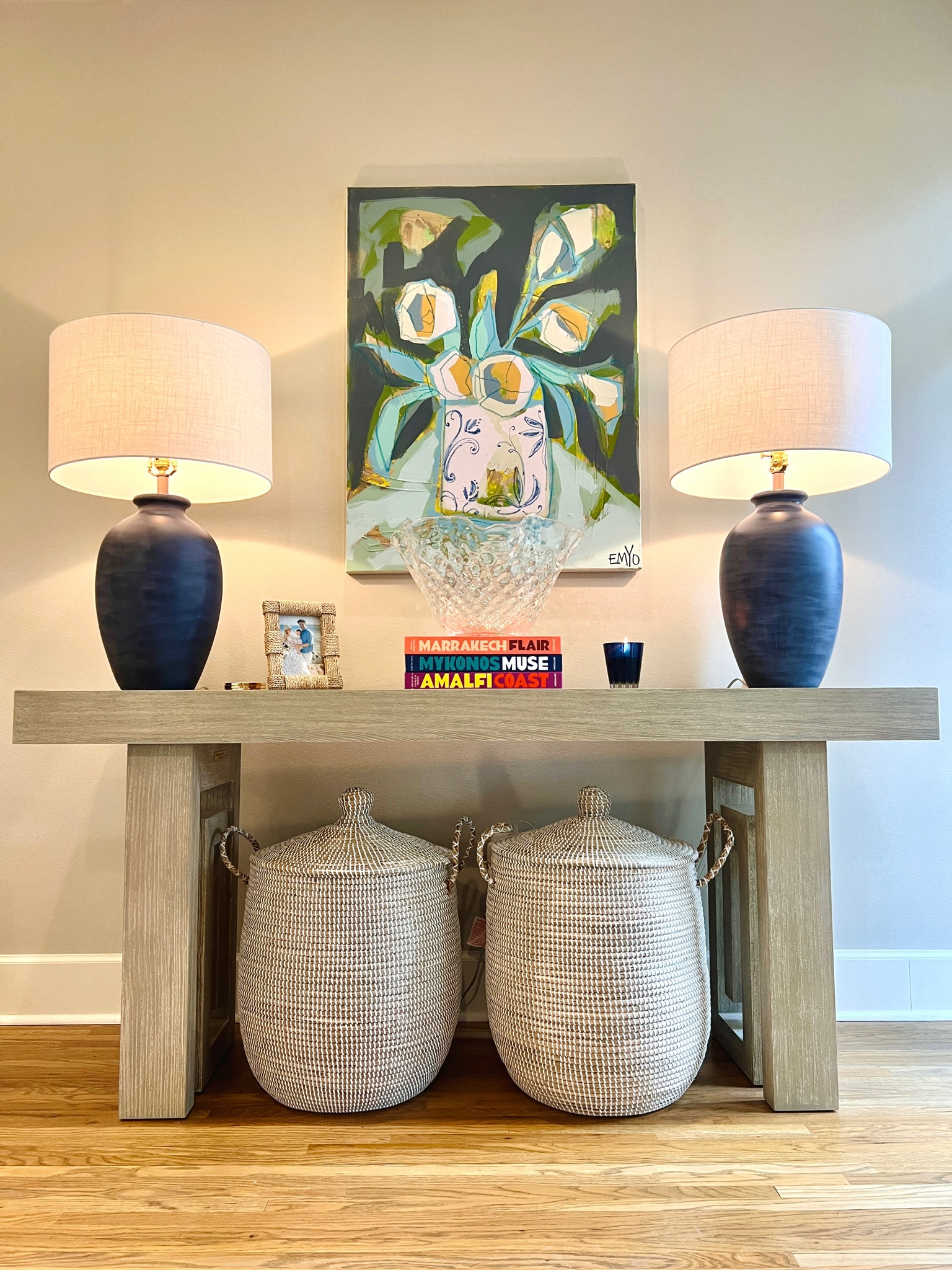 Love this little corner of our home! The baskets are currently 25% off with code GRATITUDE for Cyber Week 😍and I linked everything but the artist’s work! #home #forthehome #cyberweek #cybersales #blackfriday #cybermonday #beautifulhome 

#LTKtravel #LTKCyberweek #LTKhome