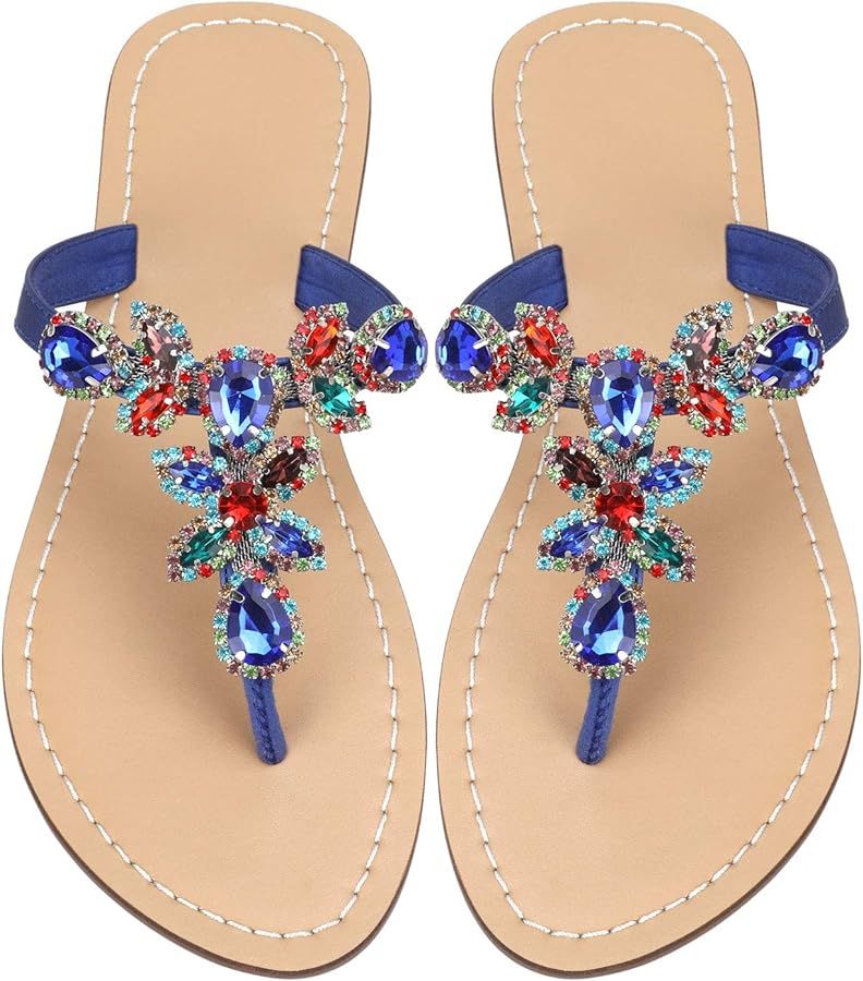 Hinyyrin Rhinestone Sandals,Women's Flat Sandals,Flip Flop,Jeweled Sandals | Amazon (US)