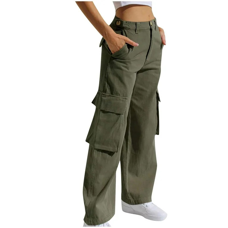 SwiftWear Fashion Cargo Pants Women Womens Jeans Stretchy Straight Leg Army Green Denim Pockets T... | Walmart (US)