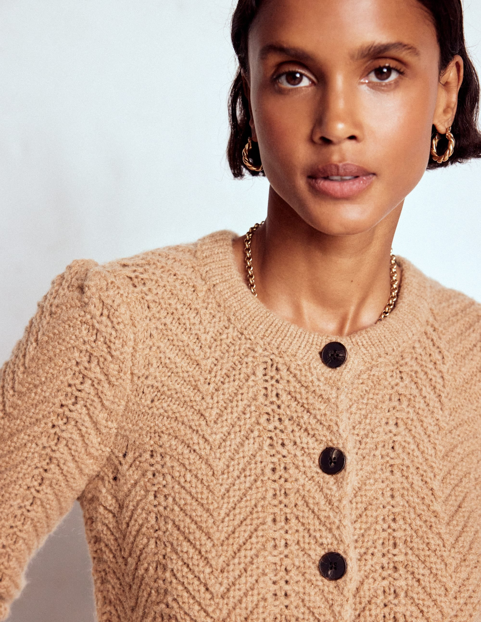 Chunky Chevron Knitted Jacket-Camel | Boden (US)