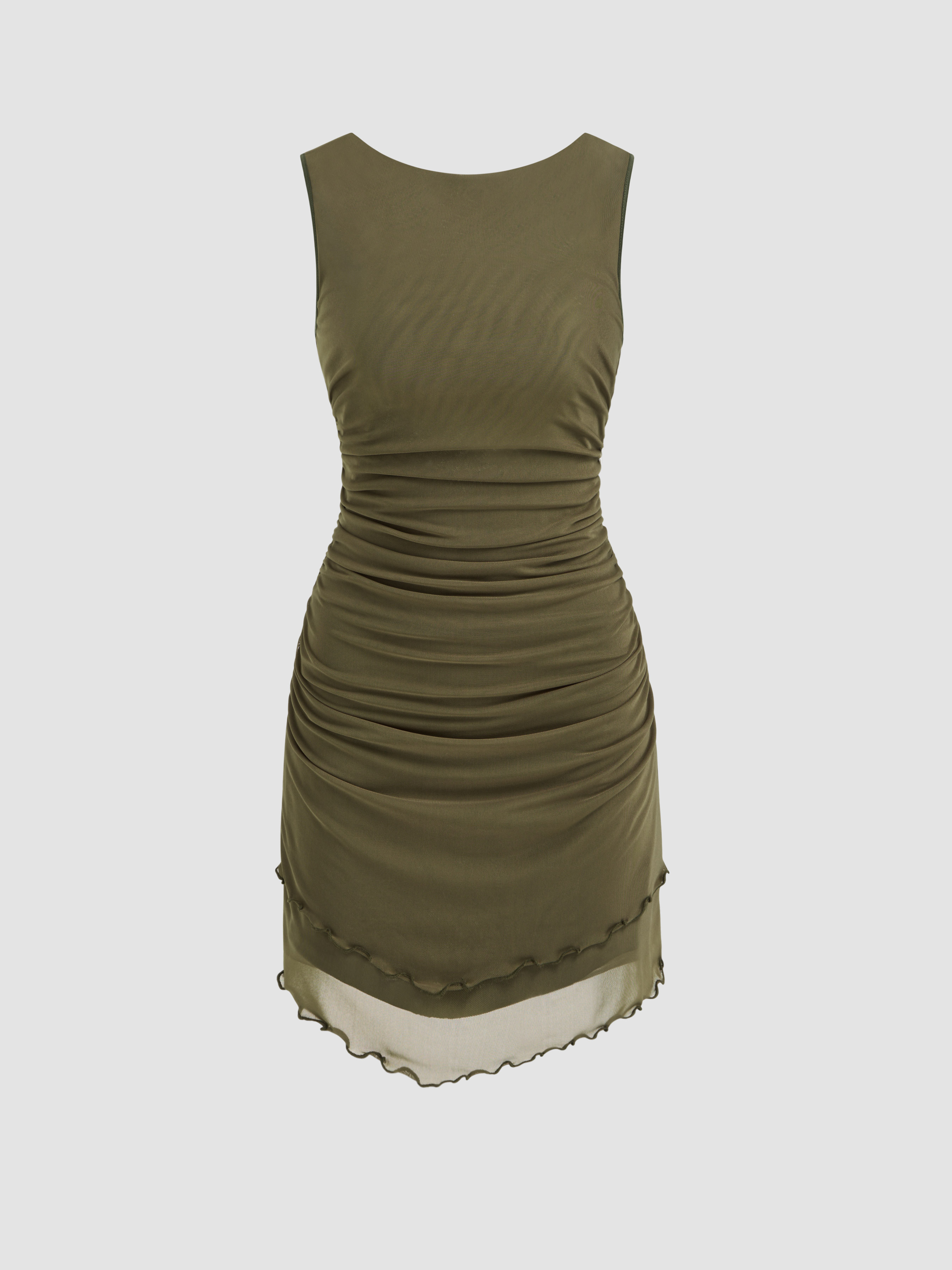Sun Dresses Mini Dresses Bodycon Dress Knit Fabric Round Neck Ruched Backless Solid Mini Dress Fo... | Cider