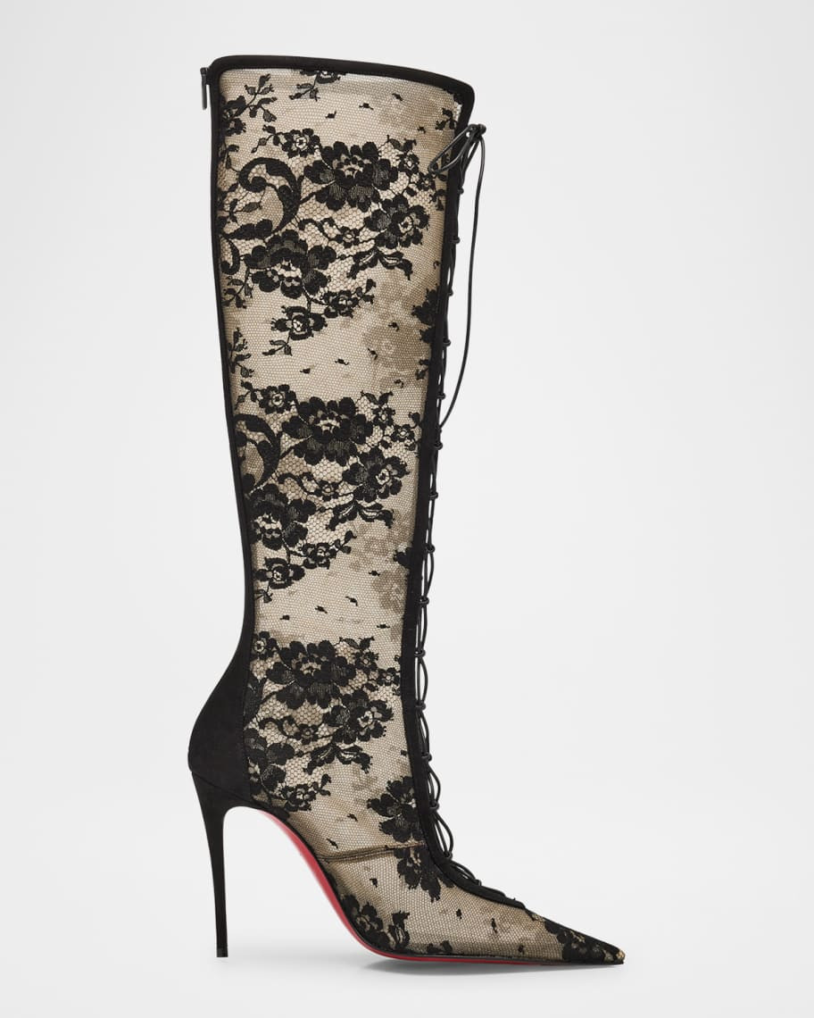 Christian Louboutin KM Lace Red-Sole Knee-High Boots | Neiman Marcus