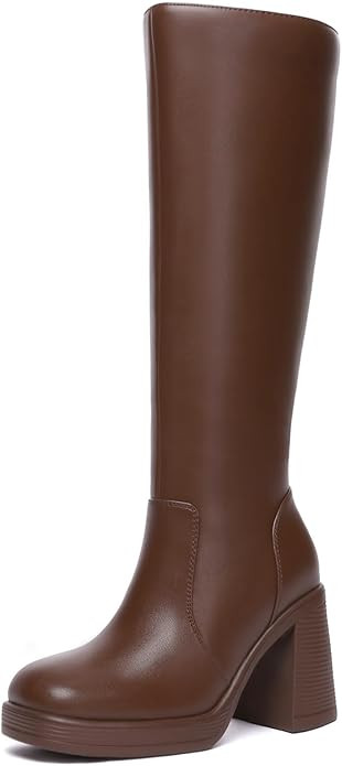 Athlefit Black Knee High Boots for Women Platform Tall Boots Fashion Square Toe Chunky Heeled Boo... | Amazon (US)