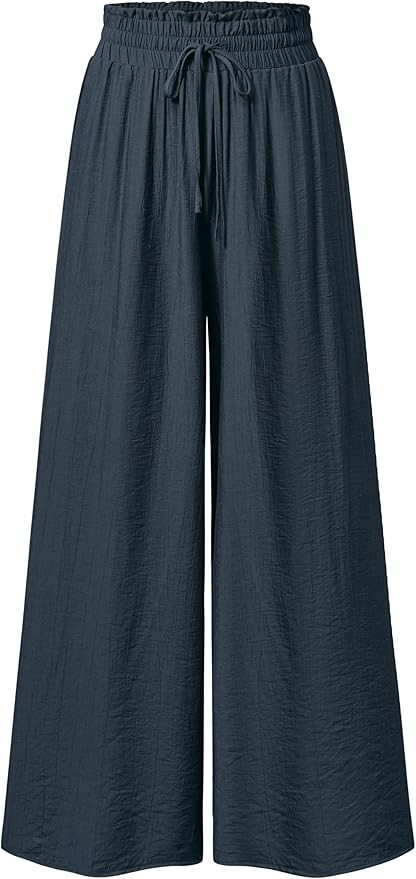 Arach&Cloz Summer Women's Linen Blend High Waisted Flowy Wide Leg Palazzo Casual Pants | Amazon (US)