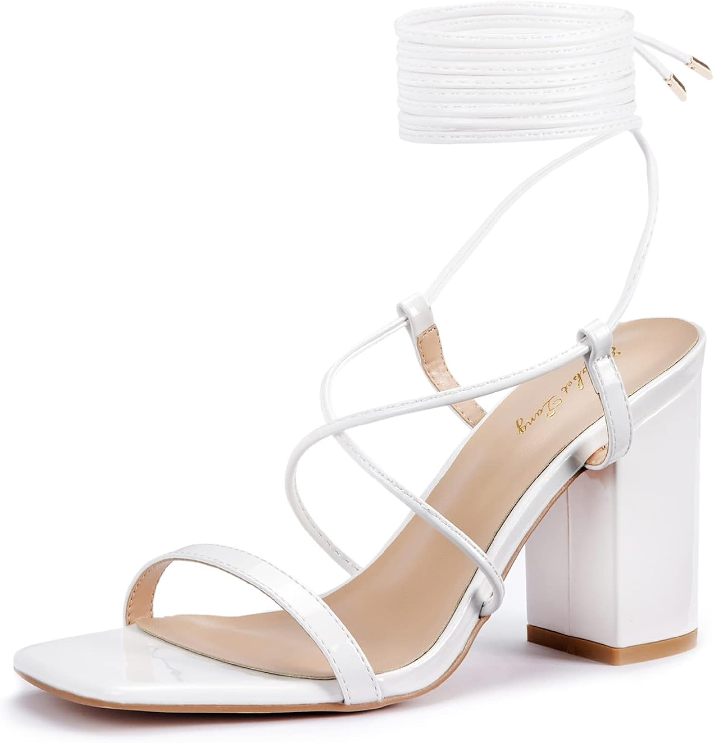 Elisabet Tang Women's Strappy Chunky Heels Sandals, Lace Up 3 inch Low Block Heels Ankle Wrap Hee... | Amazon (US)