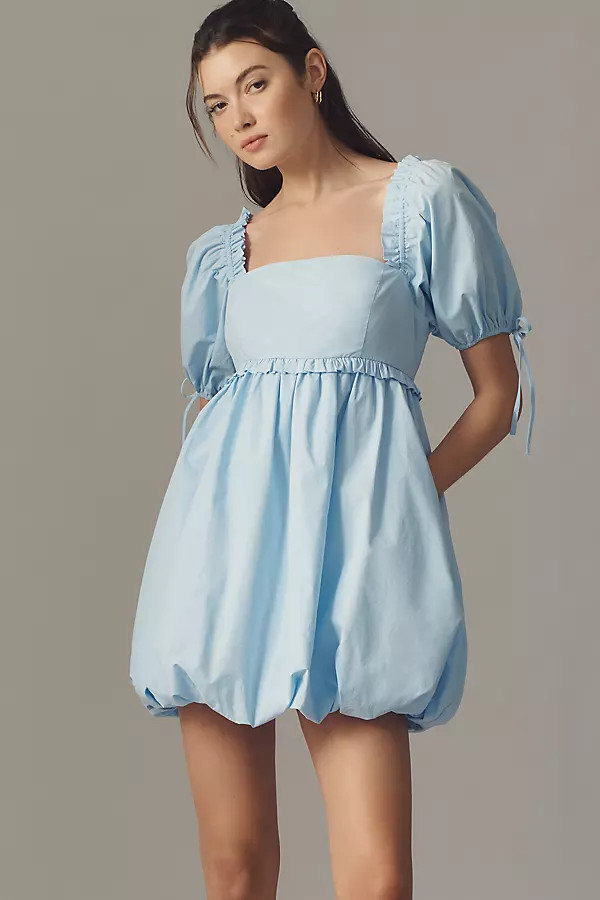 English Factory Puff-Sleeve Square-Neck Bubble Mini Dress | Anthropologie (US)