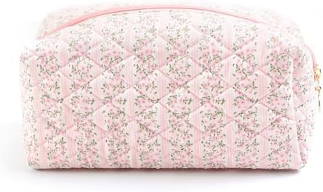 Floral Makeup Bag, Cute Quilted Makeup Toiletry Bag, Zipper Cosmetic Pouch, Daily Travel Use Skin... | Amazon (US)