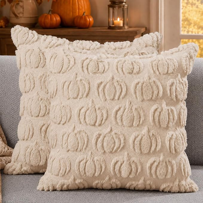 DFXSZ Fall Pillow Covers 18x18 2Pcs Beige Pumpkin Fall Decorations for Home | Fall decor Set of 2... | Amazon (US)
