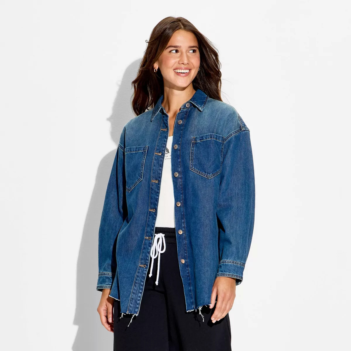 Women's Long Sleeve Button-Down Denim Shirt - Wild Fable™ Medium Wash M | Target