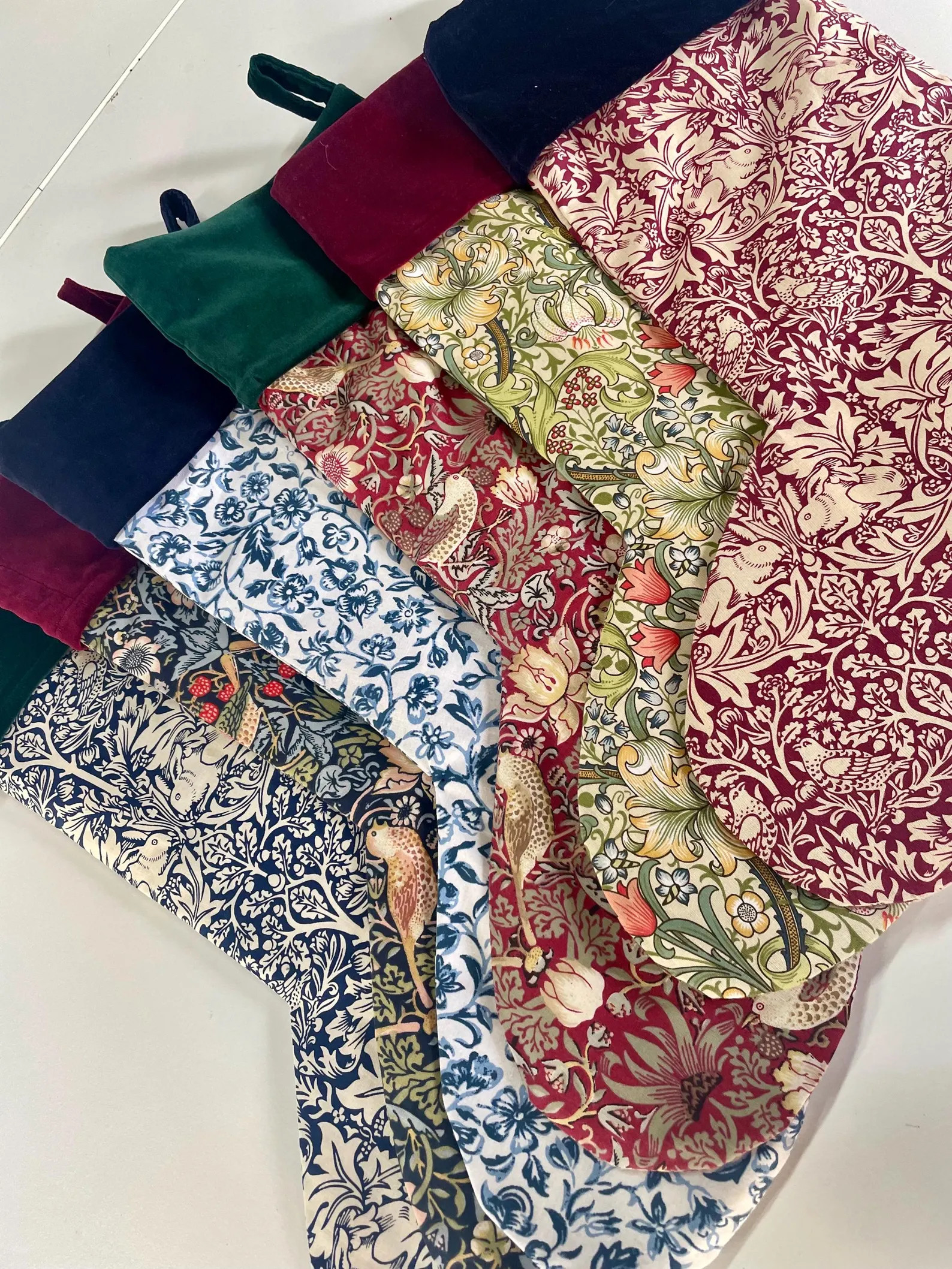 William Morris and Velvet Cuff Christmas Stocking Handmade Brother Rabbit Strawberry Thief Golden... | Etsy (US)