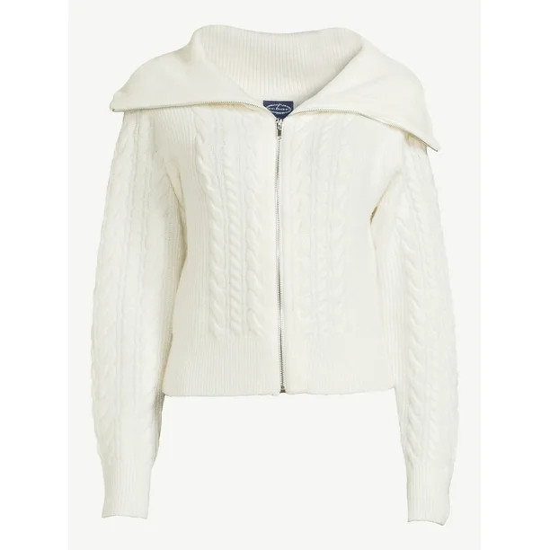 Scoop Women's Zip Front Cable Knit Sweater | Walmart (US)