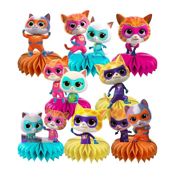 8Pcs Super Cats Honeycomb Table Centerpiece, Cartoon Cats Birthday Party Supplies Table Decoratio... | Amazon (US)