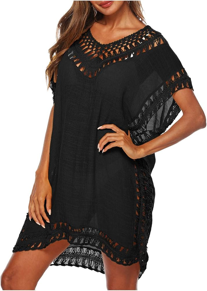 Wander Agio Womens Swimwear Cover up Swim Suit Beach Bikini Coverups Stripe Printing Hollow Out | Amazon (US)