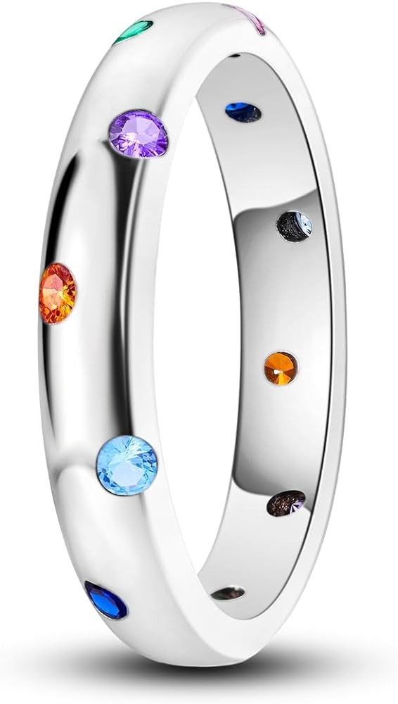 Hapour 925 Sterling Silver Ring for Women Stackable Eternity Non Tarnish Cute Band Rings for Teen... | Amazon (US)