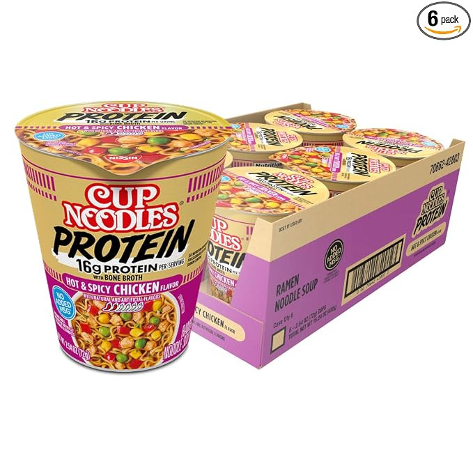 Nissin Cup Noodles Protein Ramen, Chicken Flavor Spicy Ramen with Bone Broth, 16g Protein, 2.54 O... | Amazon (US)