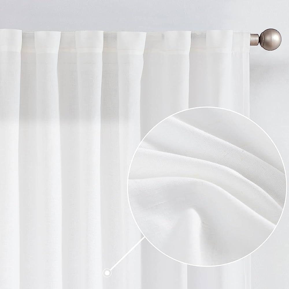 jinchan Linen White Curtains 90 Inches Long for Living Room Farmhouse Rod Pocket Back Tab Light F... | Amazon (US)