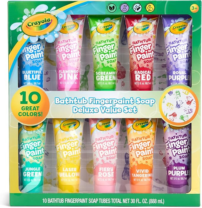 Crayola Bathtub Fingerpaint 10 Color Deluxe Value Pack, 3 Ounce Tubes (Bluetiful Blue, Jungle Gre... | Amazon (US)