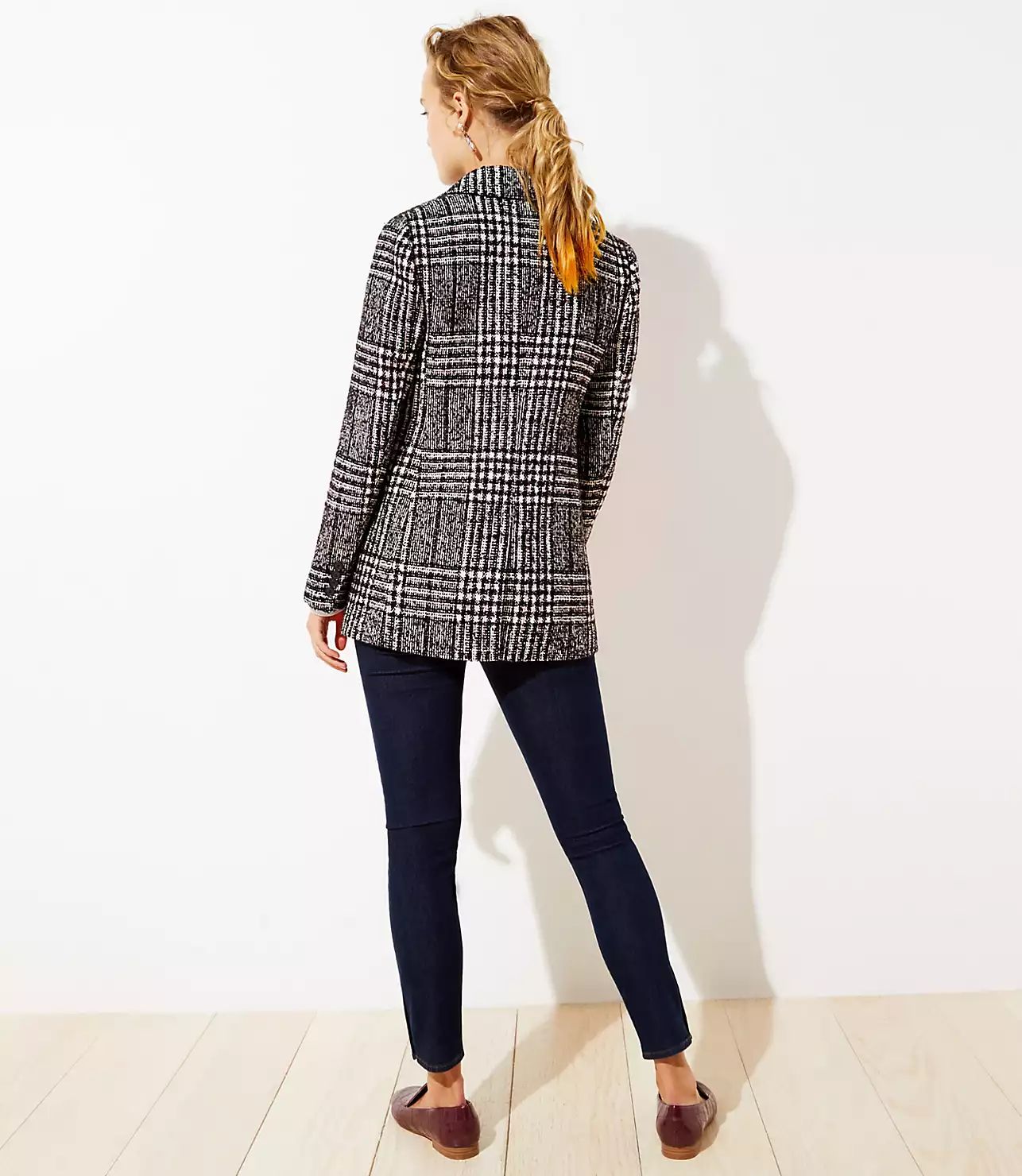 Plaid Tweed Long Modern Blazer | LOFT | LOFT