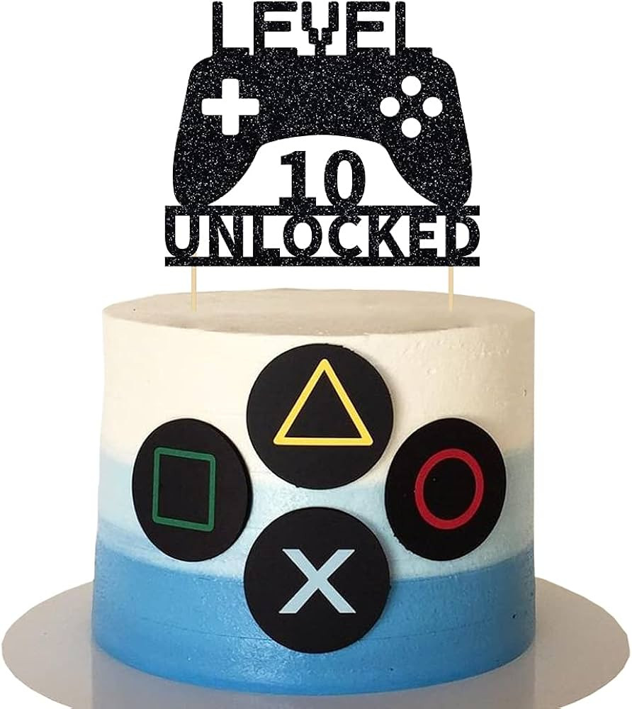 Level 10 Unlocked Cake Topper, Video Game Cake Topper, Game Controller Cake Topper for 10th Birth... | Amazon (US)