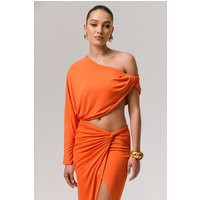 Dua | Orange Asymmetric One-Sleeve Draped Top | Club L London