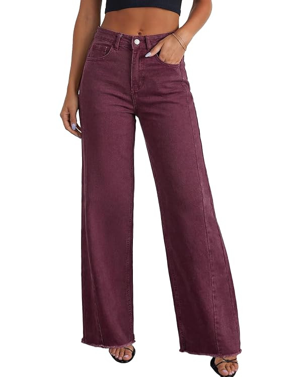 Sidefeel Women's Wide Leg Jeans High Waisted Stretchy Denim Pants | Raw Hem, Zimbaplatinum, Side ... | Amazon (US)