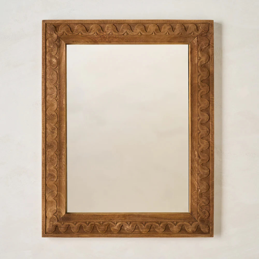 Hand-Carved Antiqued Wood Mirror | Magnolia