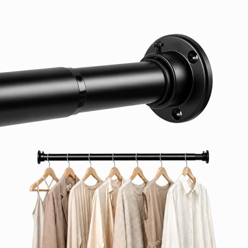 DCHOME Closet Rod Adjustable 17 to 38 Inch, 1-1/4” Diameter, Closet Rods for Hanging Clothes, Stepless Metal Heavy Duty Hanging Rod for Closet Wardrobes Laundry RV (Black) | Amazon (US)