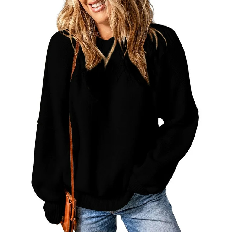 SHEWIN Womens Sweaters Crewneck Batwing Long Sleeve Side Slit Fall Oversized Ribbed Knit Pullover... | Walmart (US)