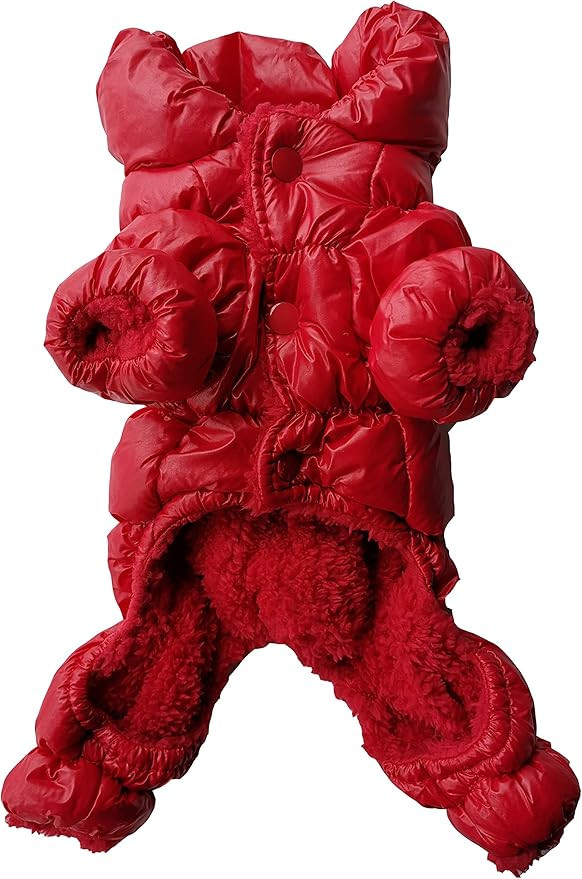 Vedem Dog Fleece Jumpsuit Coat Puffer Jacket Pet Cold Weather Quilted Coats Clothes (M, Red) | Amazon (US)