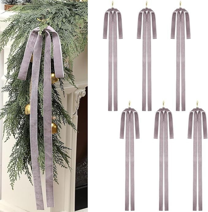 Janinka 6 Pcs Taupe Velvet Ribbon Bows Christmas Tree Decorations 23.5x15.5 Inch Rustic Large Neu... | Amazon (US)