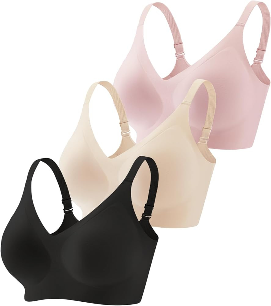 Vinfact 3 Pack Womens Wireless No Underwire Comfort Soft Bras Pullover Jelly Support Seamless Sle... | Amazon (US)