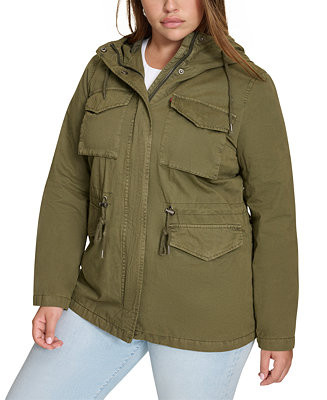 Plus Size Cotton Hooded Military Zip-Front Jacket | Macy's
