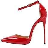 LOVIRS Womens Red High Heel Pointed Toe Ankle Strap Stiletto Pumps Wedding Basic Shoes 11 M US | Amazon (US)