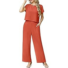 Lepunuo 2 Piece Sets for Women Summer Cap Sleeve Crop Top Wide Leg Pants Matching Lounge Set Vaca... | Amazon (US)